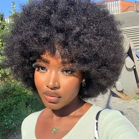 Fluffy Afro Curl Wig With Natural Fringe Afro Curls Curly Human Hair