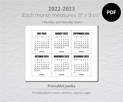 Tiny Calendars 2022 2023 Mini Calendar Tab Size 3 X 3 12 Etsy New