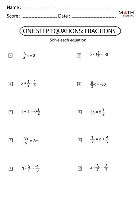 One Step Equations Worksheets Positive Numbers