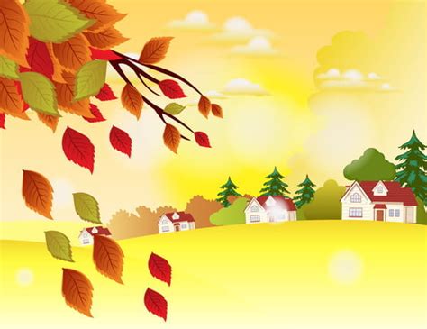 Autumn Landscape Vector Illustration With Homes And Trees Eps Ai