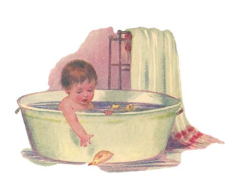Antique Images Free Baby Clip Art Baby Taking Bath In Vintage Tub
