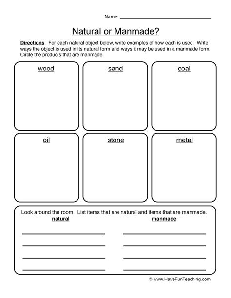 Natural Man Made Writing Worksheet Have Fun Teaching