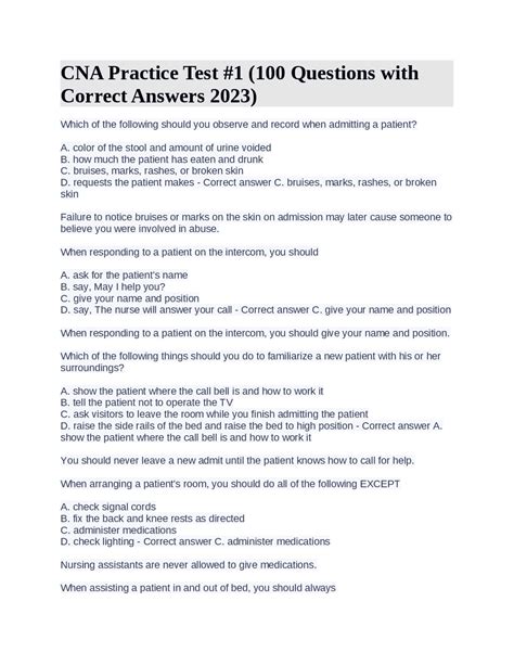 Cna Practice Test 1 100 Questions With Correct Answers 2023 Exams