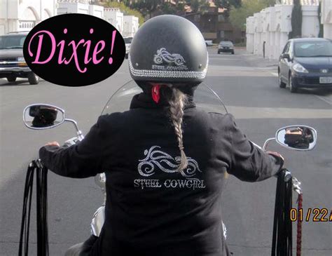 Steel Cowgirl Dixie Rocking Her Crystal Motorcycle Shirt And Helmet
