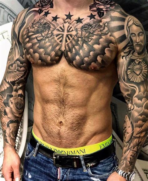 Double sleeve and upper chest | Cool chest tattoos, Chest tattoo men, Chest piece tattoos