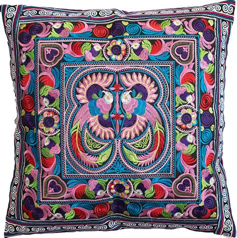 Changnoi 16x16 Handcrafted Hmong Embroidered Pillow Cover