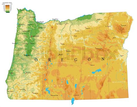 Oregon Physical Map Stock Vector Colourbox
