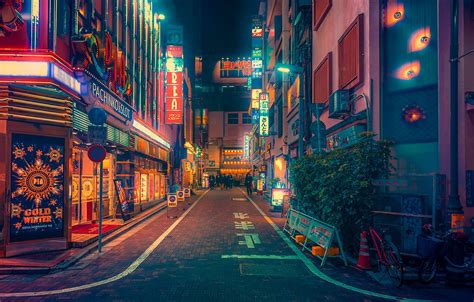 Pachinko Tokyo Japan Night Photography Desktop Wallpaper Art Anime