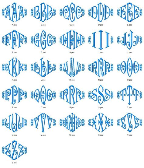 Curly Diamond 3 Three Letter Machine Embroidery Monogram Fonts Designs
