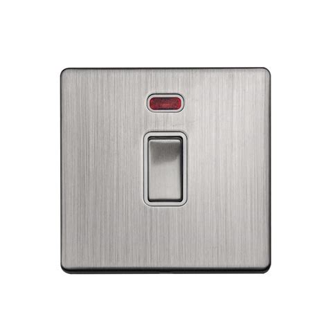 Switch 1 Gang Dp 20a Neon Screwless Brushed Stainless Steel Arlec Uk