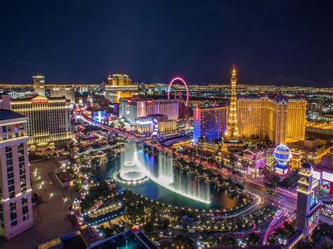 Las Vegas City In Nevada North America Night Landscape View Air Hd