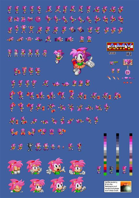 Amy Rose In Sonic 1 Sprite Sheet Ver 2 By E 122 Psi On Deviantart