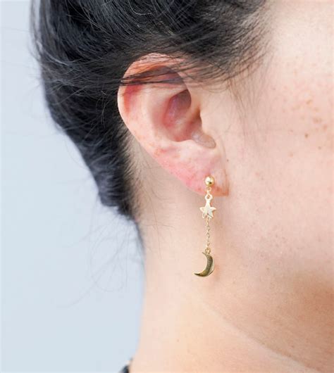 Crescent Moon Earrings Star Earrings Celestial Earrings Etsy