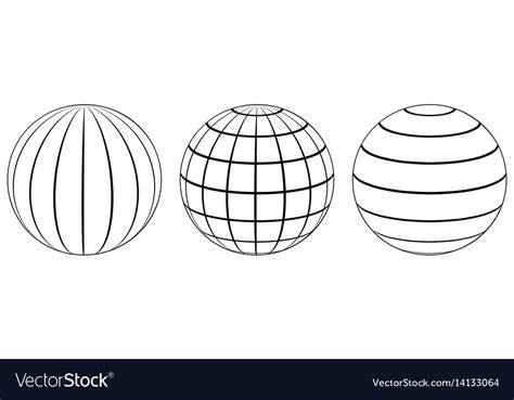 Set Spheres Globe Earth Grid Latitude Longitude Vector Image