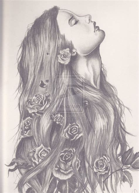With Flowers In Her Hair Study Drawing Thing How To Draw Hair