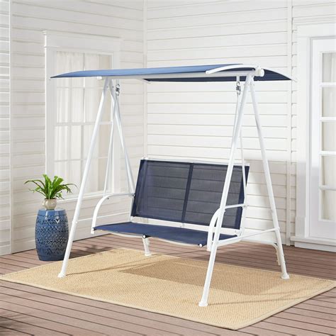 Mainstays Canopy Steel Porch Swing Blue White