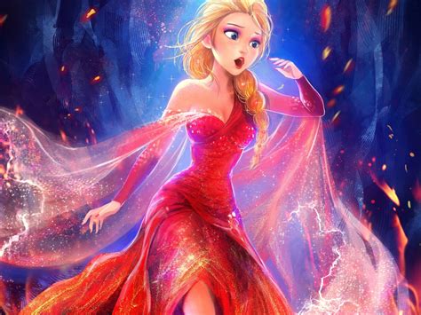 Fonds Décran Belle Princesse Elsa Robe Rouge Glacé Film De Disney