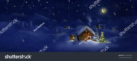 Christmas Tree Lights Front Log Cabin Stock Illustration 156578759