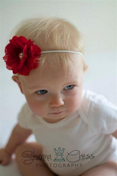 Petite Red Flower Carnation Baby Headband With Rhinestone Etsy