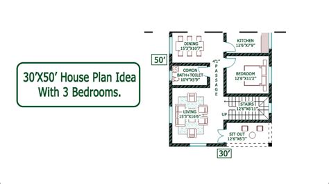 30x501500sqft House Plan Idea With 3 Bedrooms Youtube