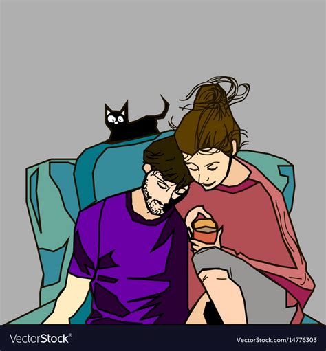 Couple With Cat Royalty Free Vector Image Vectorstock