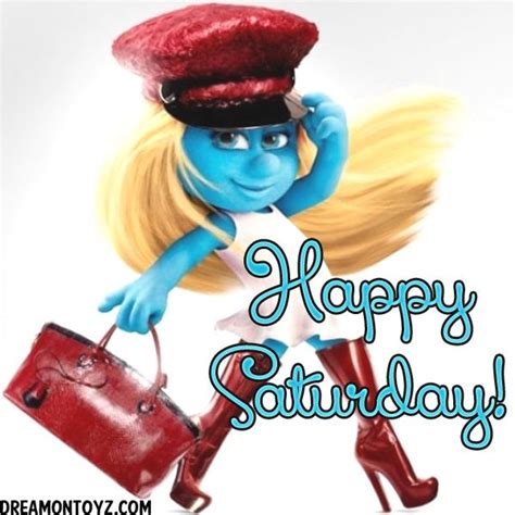 The Smurf Is Carrying A Red Purse And Wearing A Hat With Her Hair