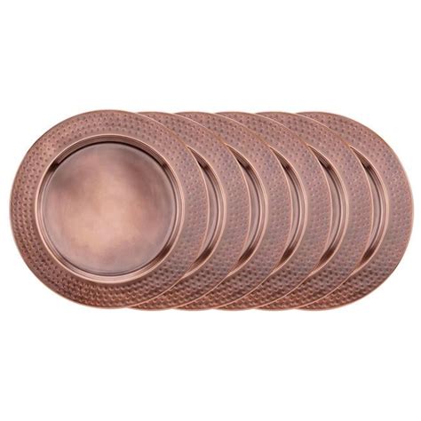 13 Hammered Antique Copper Charger Plates Set Of 6
