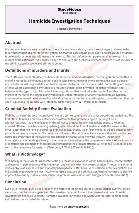 Homicide Investigation Techniques Free Essay Example