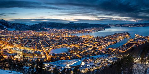 Picture Cities Bergen Norway Evening Panorama From Above
