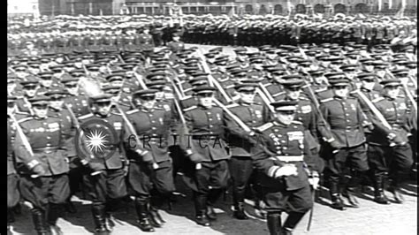 Soviet Premier Joseph Stalin And Officials Review A Parade Of Soviet