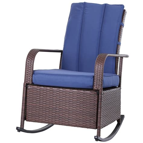 Outsunny Outdoor Wicker Rocking Reclining Chair With Cushions Auto