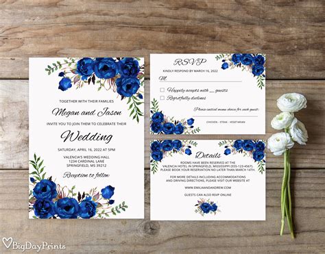 Blue Wedding Invitation Template Royal Blue Wedding Etsy
