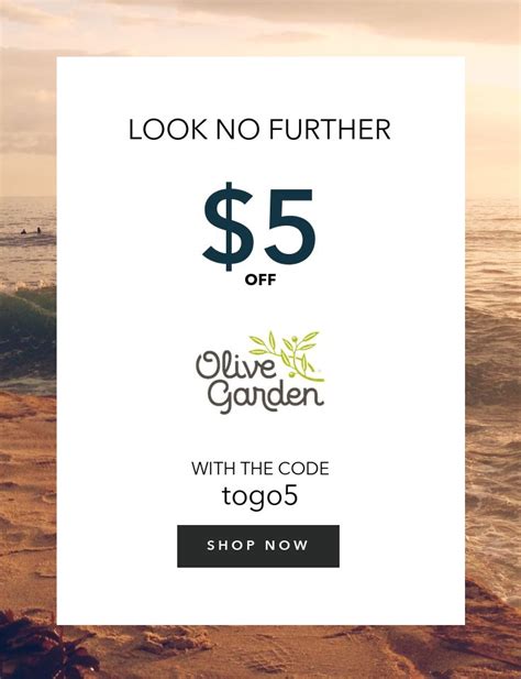 $5 Off $30+ To Go Order | Olive garden coupons, Olive gardens, Garden