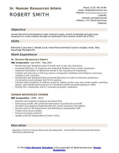 ✅ easy to customize in word. Human Resources Intern Resume Samples | QwikResume