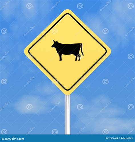 Cow Road Sign Stock Illustration Illustration Of Yellow 12166412