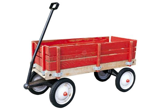 Classic Little Red Wood Wagon With Black And White Wheels Stock Photo