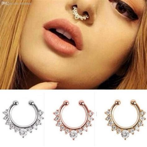 2021 Wholesale 2016 Fancy Titanium Crystal Fake Nose Ring Septum Nose Hoop Ring Piercing Body