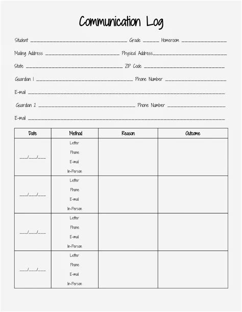 Daily Communication Log Special Education Printable Templates Free