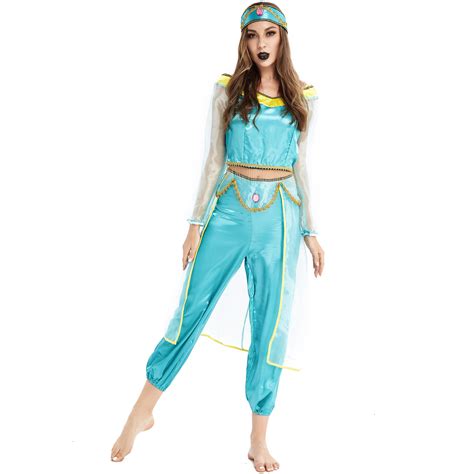 New Arrival Cartoon Jasmine Cosplay Costume Adult Halloween Party Aladdin Outfit Dancing Suit