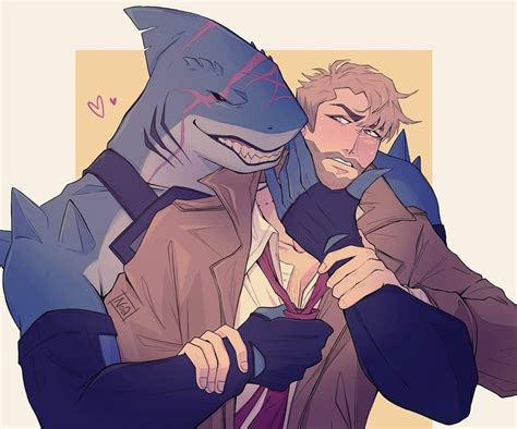 Constantine X King Shark Arte Dc Comics Batman Divertido Cómics Bonitos