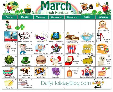March Calendar Daily Holidays Life Lists Pinterest Marketing