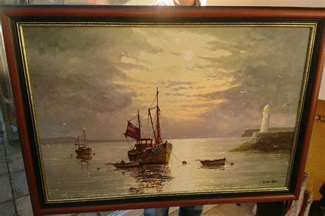 Framed Original Gordon Allen Oil Painting On Canvas Brixham Lighthouse