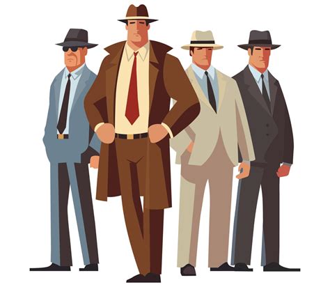 Stylish Gang Of Gangsters Of The S In America Mafia Members Flat Vector Illustration