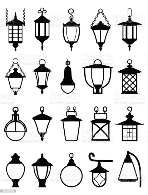 Set Of Different Types Of Black Silhouettes Lamps Vector Illustration