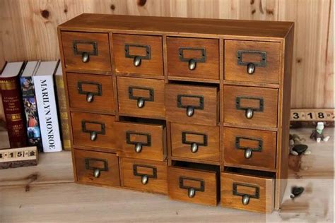 1pc zakka 16 lattice desktop drawer storage box retro wooden creative storage cabinet living