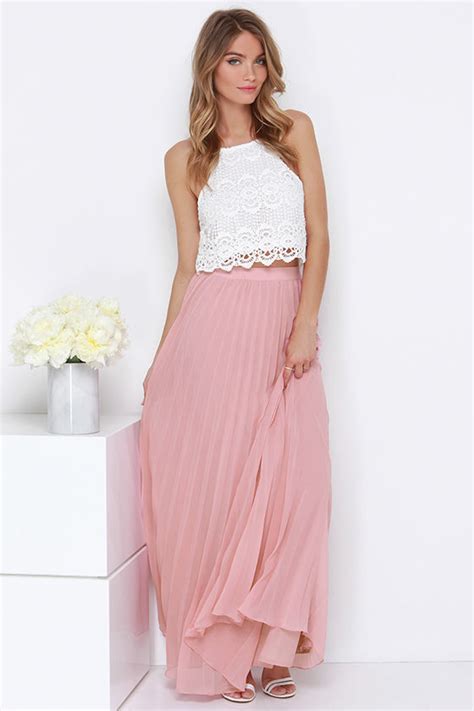 Blush Skirt Pleated Skirt Maxi Skirt 6400 Lulus