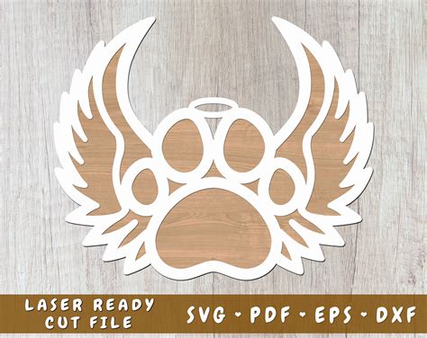 Customizable Dog Paw With Angel Wings And Halo Laser Svg By