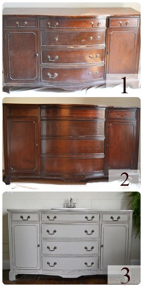 How to refinish orange staircase railings with stain. Dresser turned Vanity Makeover - Beneath My Heart