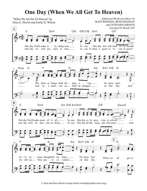 One Day When We All Get To Heaven Sheet Music