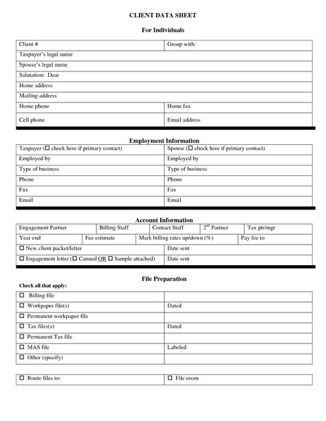 Free Personal Information Forms Client Data Sheet For Individuals Hot Sex Picture